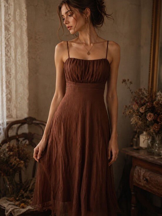 jonathan martin Dresses & Skirts - Jonathan Martin 100% Silk Brown Fairycore Romantic Midi Dress Size 10 Cottagecor